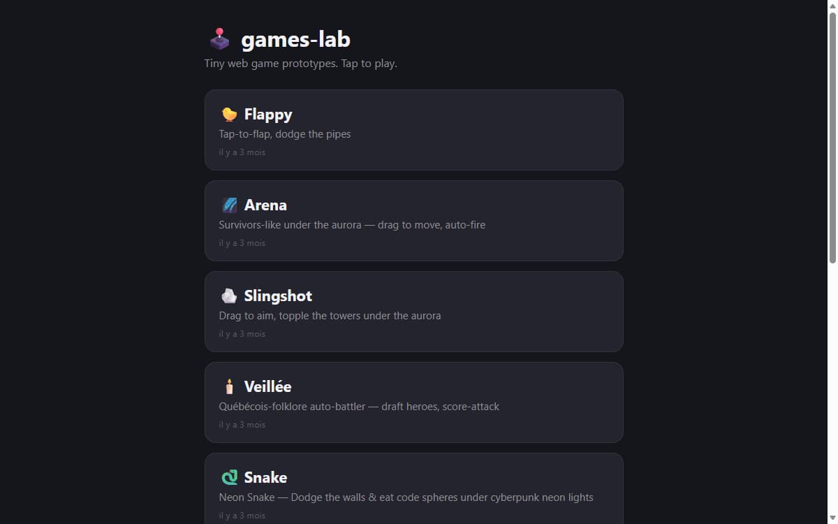 Sélection des jeux de l’arcade Games Lab